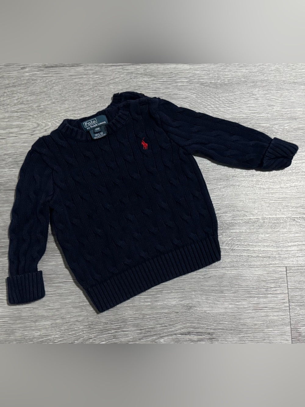 Polo by Ralph Lauren Navy Cable-Knit Crewneck Sweater with Red Pony Logo